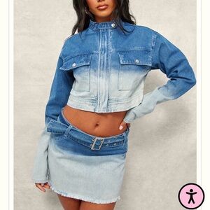 8 Jean Stylish Blue Ombre Denim Jacket and Skirt Sets with pants